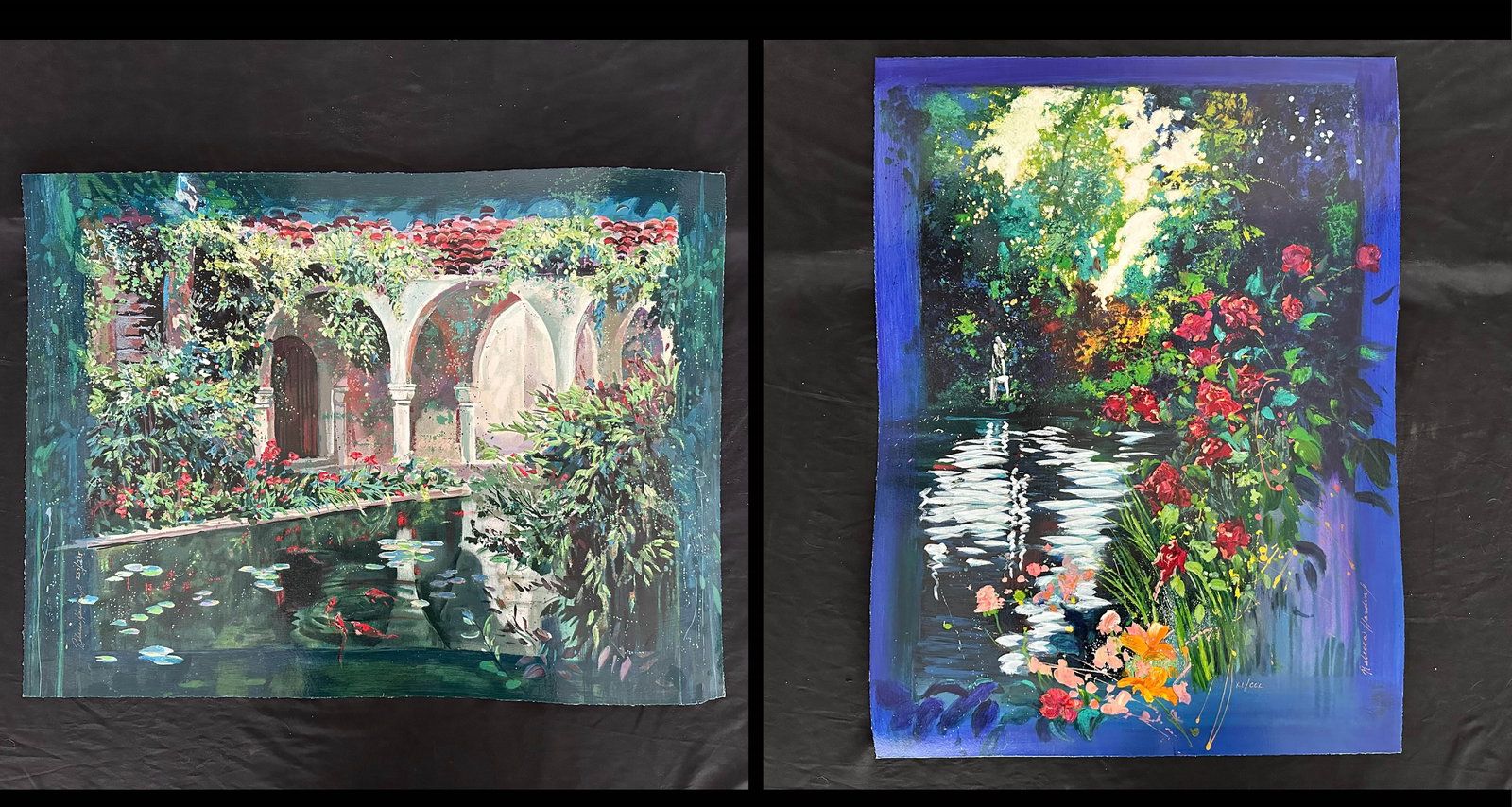 Rebecca Hardin Limited Edition Prints: Rebecca Hardin's "Reverent Reflection" limited edition print, signed and numbered XI/CCL lower left. Rebecca Hardin's "Mediterranean Villa" limited edition print, signed and numbered 255/295 lower lef