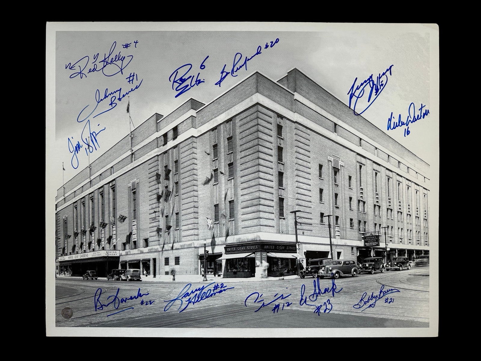 Maple Leaf Gardens 1967 Stanley Cup Toronto Maple Leafs Signed Photo: Maple Leaf Gardens 1967 Stanley Cup Toronto Maple Leafs autographed photo. Includes signatures of Bobby Baun, Eddie Shack, Larry Hillman, Pete Stremkowski, Brian Conacher, Mike Walton, Larry Jeffrey,