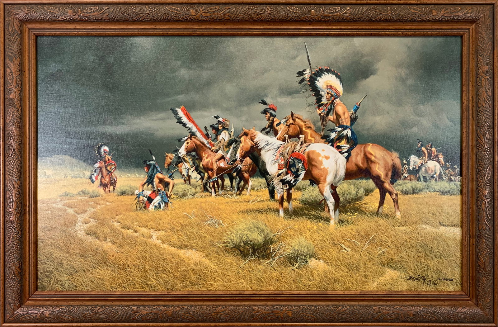 Frank McCarthy's "Watching the Wagons" Limited Edition Canvas: Frank McCarthy's "Watching the Wagons" limited edition canvas, signed and numbered . This piece has been professionally custom framed. Both the canvas and frame are in excellent condition. Included wi