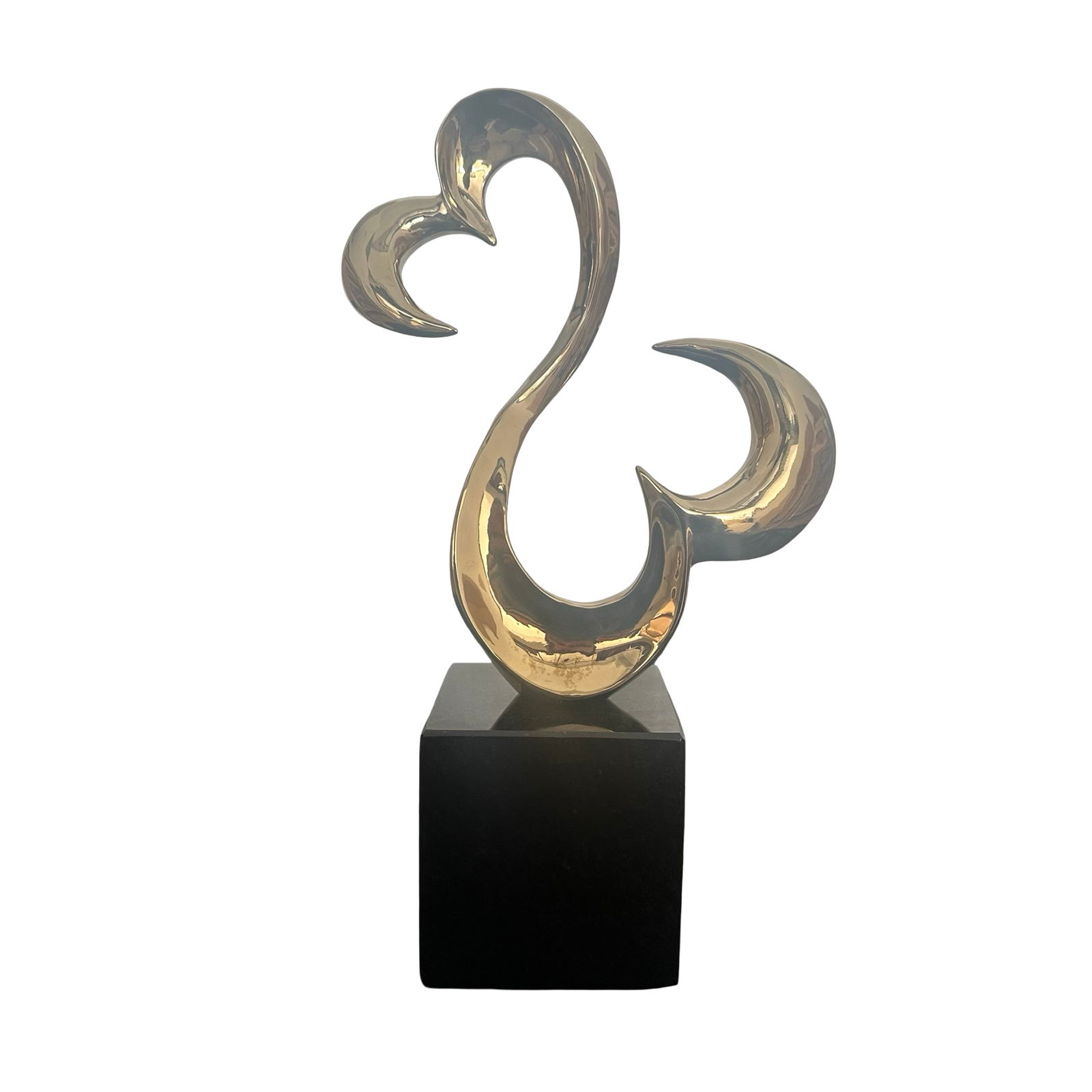 Jane Seymour Signed Limited Edition Bronze Sculpture 38/195 - Abstract Heart Form on Stone Base -: This exceptional limited edition bronze sculpture by internationally celebrated artist Jane Seymour exemplifies her iconic abstract heart-form design, a symbol of connection, emotion, and enduring lov