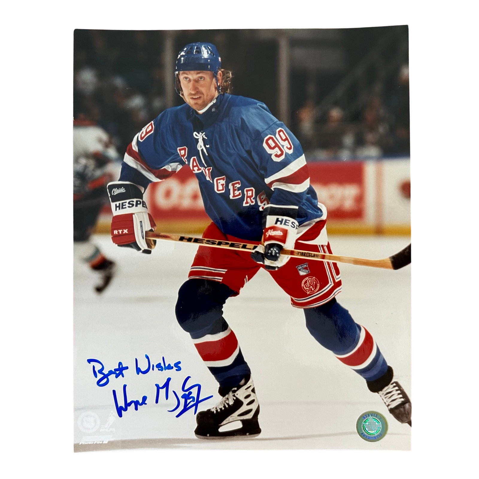 Wayne Gretzky New York Rangers Signed Photo: An autographed photograph of Wayne Gretzky playing for the New York Rangers. Included with a Stevie Y hologram of authenticity. Sports Memorabilia, Autographs, Signatures, Collectibles, Hockey, NHL Im