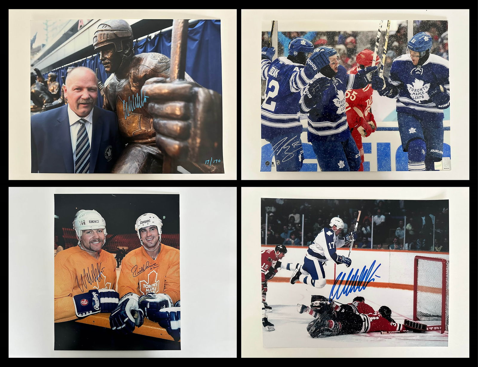 Toronto Maple Leafs Signed Photos- Wendel Clark, Rick Vaive, Tyler Bozak: Four Toronto Maple Leafs autographed photos. Includes Toronto Maple Leafs signed by Tyler Bozak while the Leafs were playing an outdoor game against the Detroit Red Wings (16" x 20" and includes a Fra