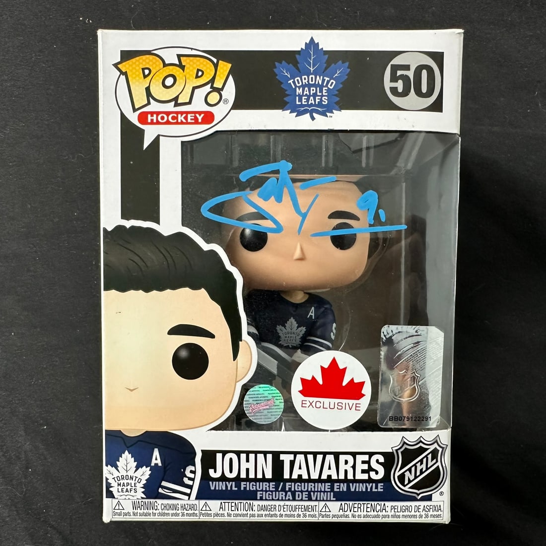 Funko Pop Figurine John Tavares #50 Signed: An autographed Toronto Maple Leafs John Tavares Funko Pop figurine #50, brand new in box. Box does have some very light on the upper part of the back of the box. Included with a Frameworth Holograph a