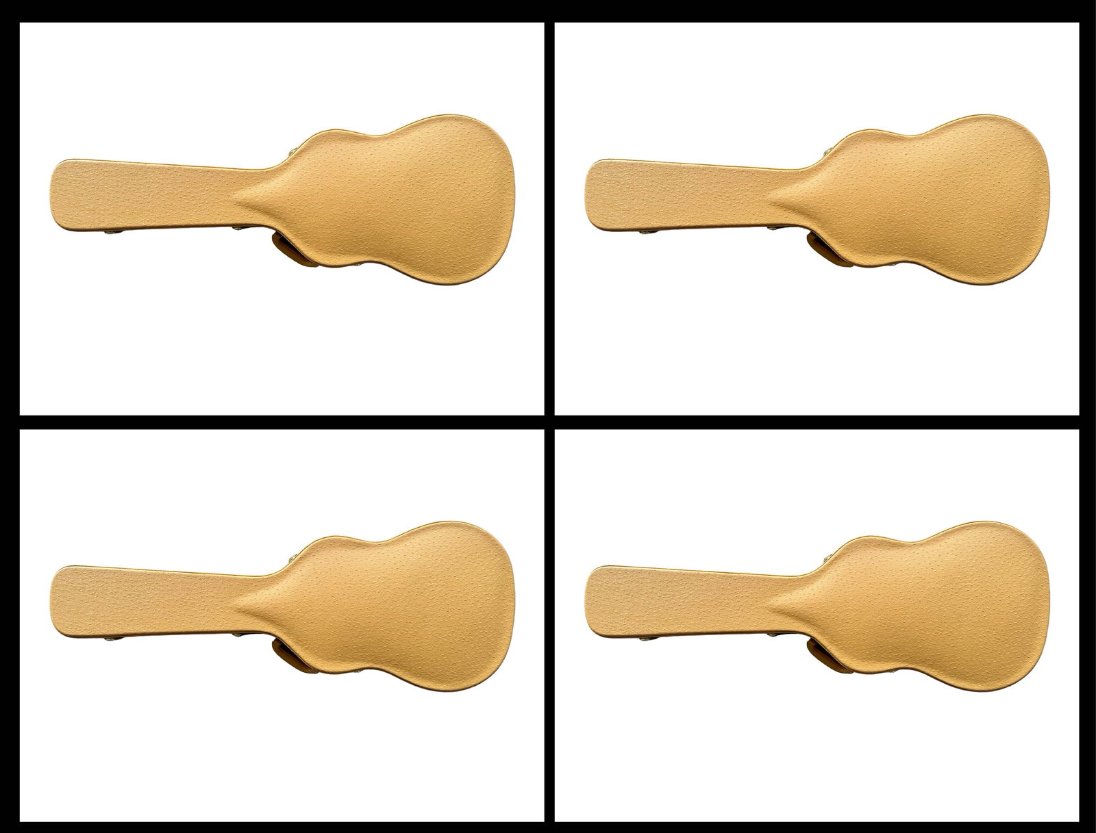 Set of 4 Vintage Style Tan Dreadnought Acoustic Guitar Hard Shell Cases - New Old Stock Textured: Offered here is an exceptional grouping of four vintage-style dreadnought acoustic guitar hard shell cases presented in pristine, unused condition. These beautifully constructed cases embody the timel