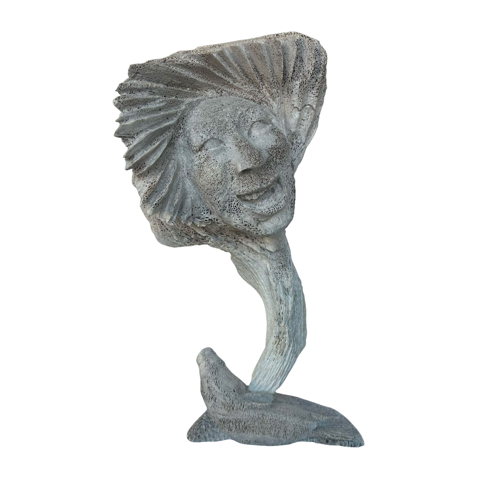 Davie Atchealak - Inuit Sculpture - Two Faces - Iqaluit Nunavut - 2004 - Large 15 1/2 inch Carving: An original Inuit sculpture titled Two Faces by Davie Atchealak of Iqaluit, Nunavut, carved in 2004 and accompanied by its Government of Canada certification tag filled out with the artist name, commu