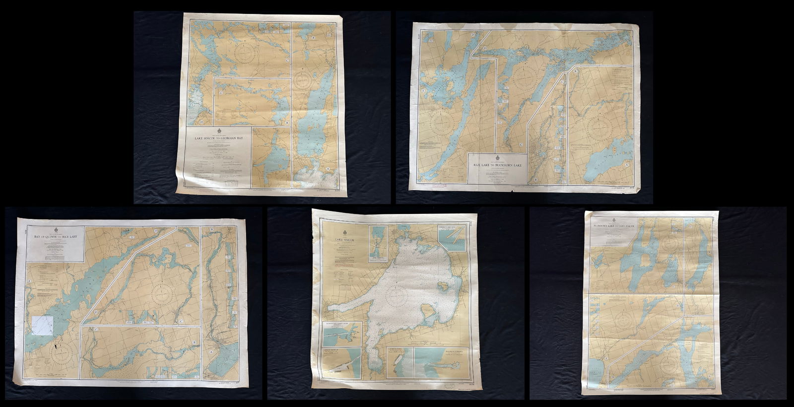 Ontario Maps of Lakes 2011-2015: A grouping of maps of Ontario lakes from 1962-1964. Includes "Rice Lake to Buckhorn Lake", "Bay of Quinte to Rice Lake", "Lake Simcoe", "Buckhorn Lake to Lake Simcoe", "Lake Simcoe to Georgian Bay". E
