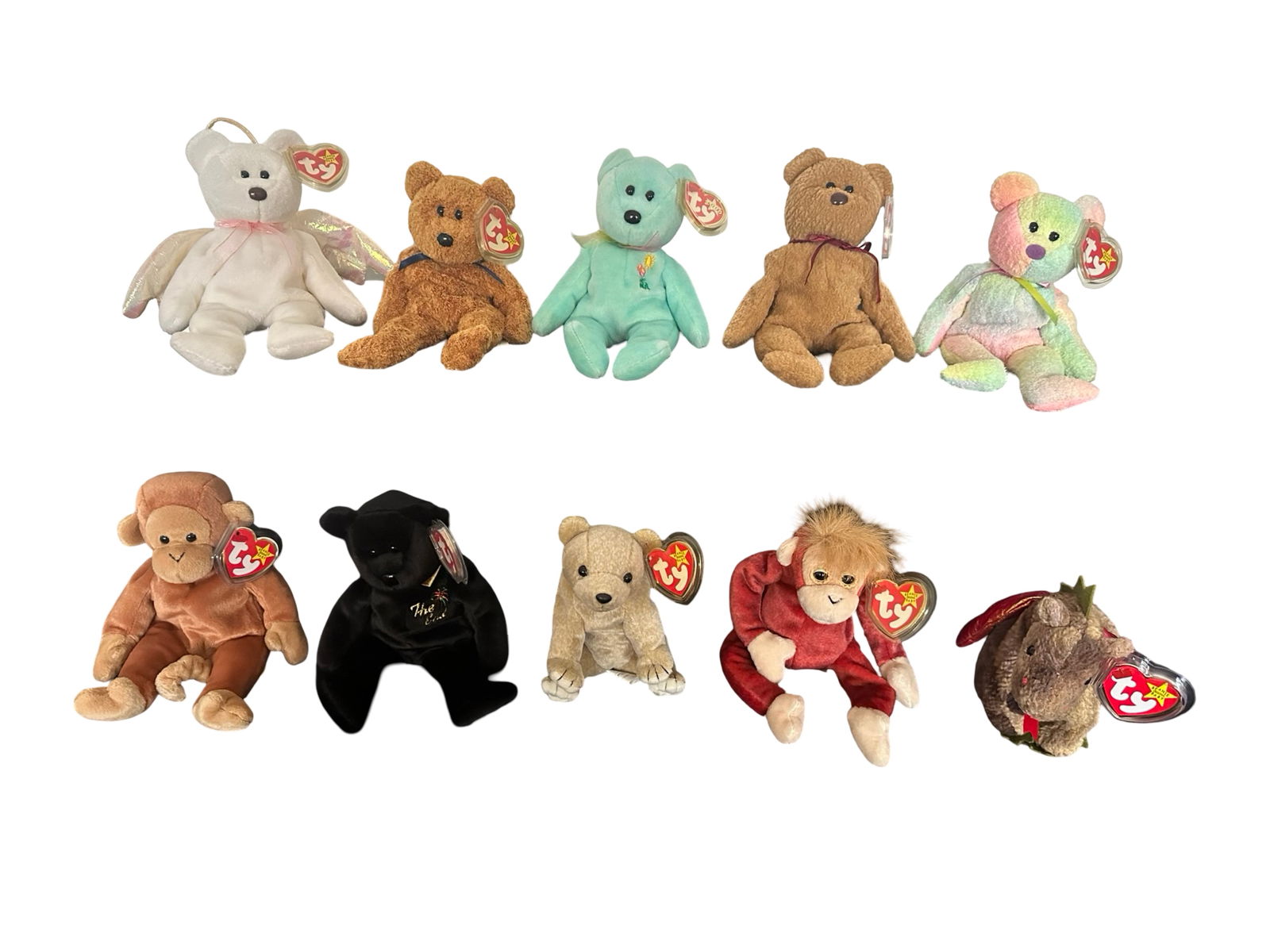 TY Beanie Babies Curated Collection (11) - Halo, Ariel, Groovy, Curly, Fuzz, Bongo, Cheeks, The End, (1 of 6)