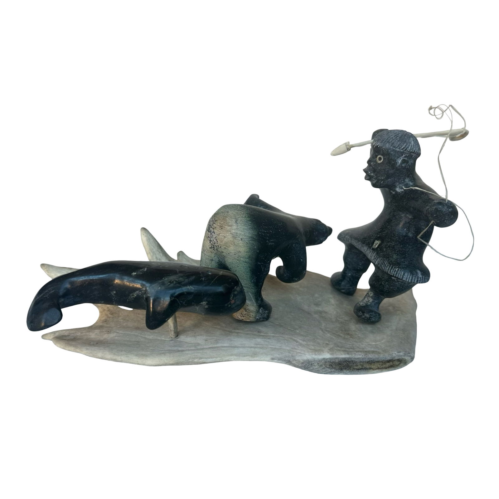 Simon Hiqiniq - Hunter + Bear + Whale on Antler Base - 2001 - Inuit Stone Carving from Gjoa Haven (1 of 9)