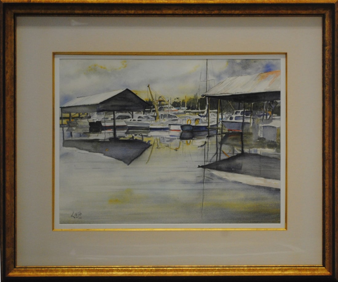 Lajo Original Painting: An original Lajo watercolour framed painting. Image- 17 1/2" x 23 1/2". Frame- 25 1/2" x 35 1/2".