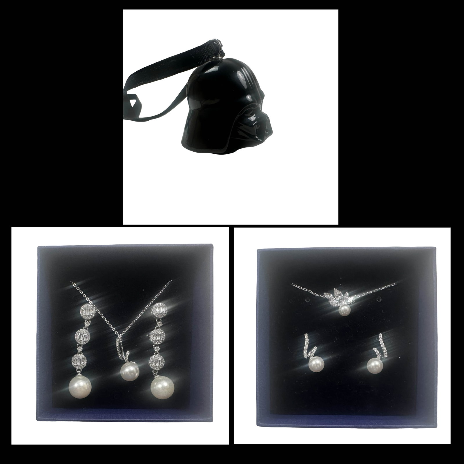 Swarovski Boxed Collection - Star Wars Darth Vader Helmet Ornament 5530491 (FW19) Plus Two Swarovski: Offered here is a striking, display-ready Swarovski boxed collection that pairs contemporary pop-culture luxury with classic, luminous evening elegance. The grouping includes three distinct Swarovski