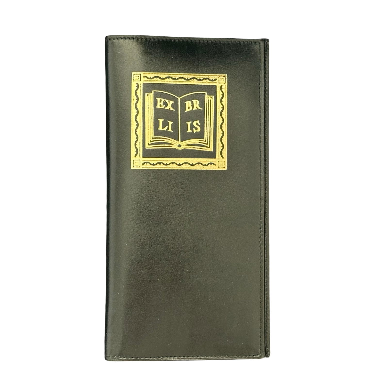 Vintage Paloma Picasso “Ex Libris?? Italian Leather Continental Wallet, Black & Gold, with: A refined, collectible Paloma Picasso designer wallet crafted in genuine Italian leather, this two-tone black and metallic-gold continental style showcases the distinctive Ex Libris (bookplate) gilt m