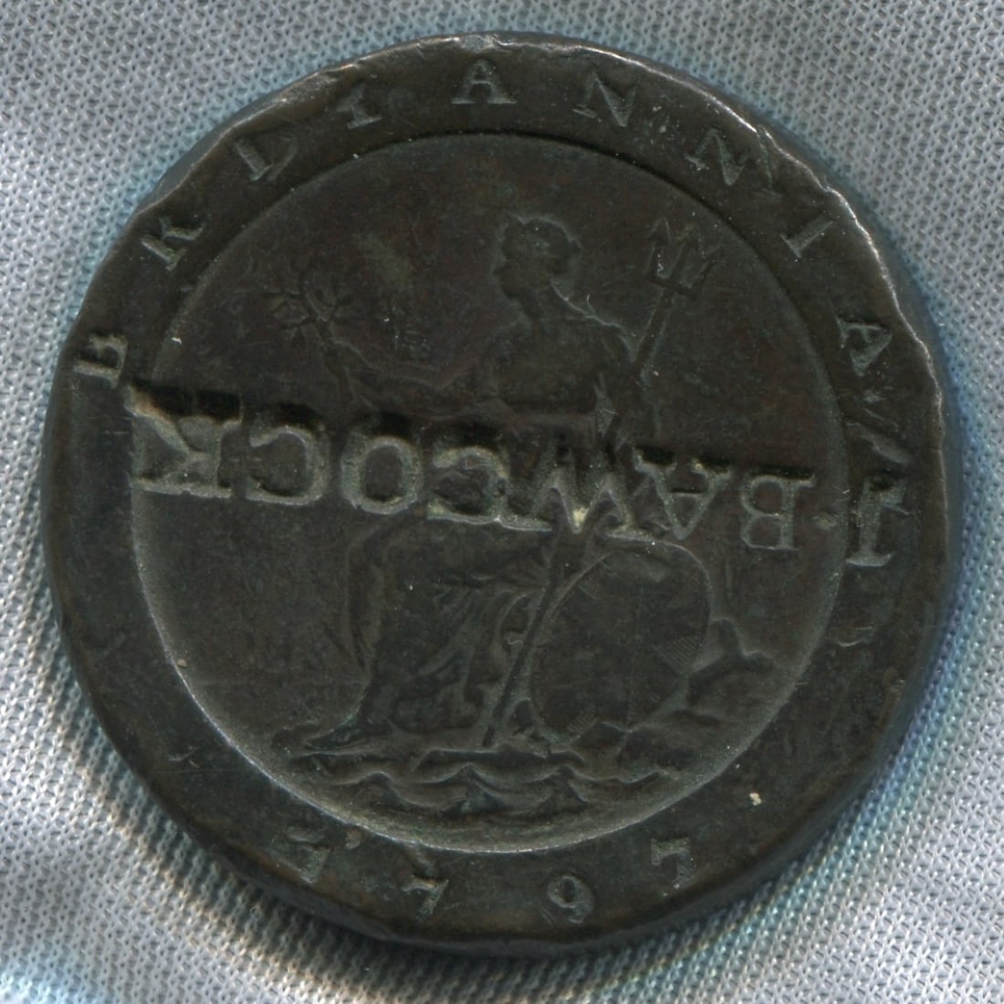 Great Britain 1797, 2 pence 'Cartwheel' coin, from 'George III, with a counter stamp, from the Soho (1 of 2)