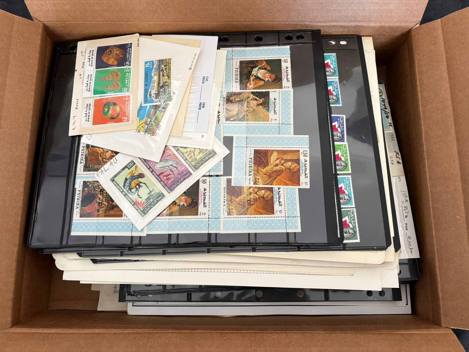 Arab Nations Accumulation on stock sheets, album sheets and 102 cards, approx. 3000 stamps, est Cat. (1 of 4)