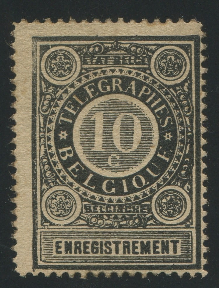 Belguim - Telegraph Receipt Stamp 1897 #RT1, a MNH 10c black, appears f-vf (1 of 2)