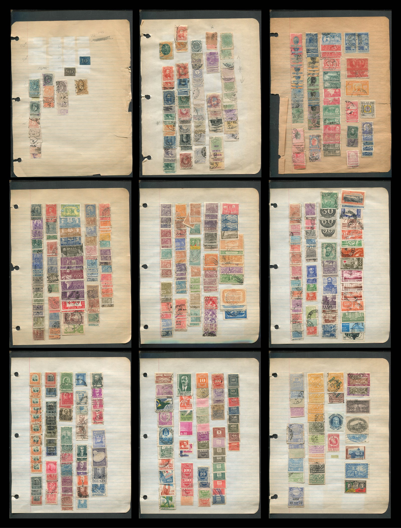 Brazil 1881 -1955 #79 / #821, a MH and used selection on ownwrs homemade leaves, includes regular (1 of 10)