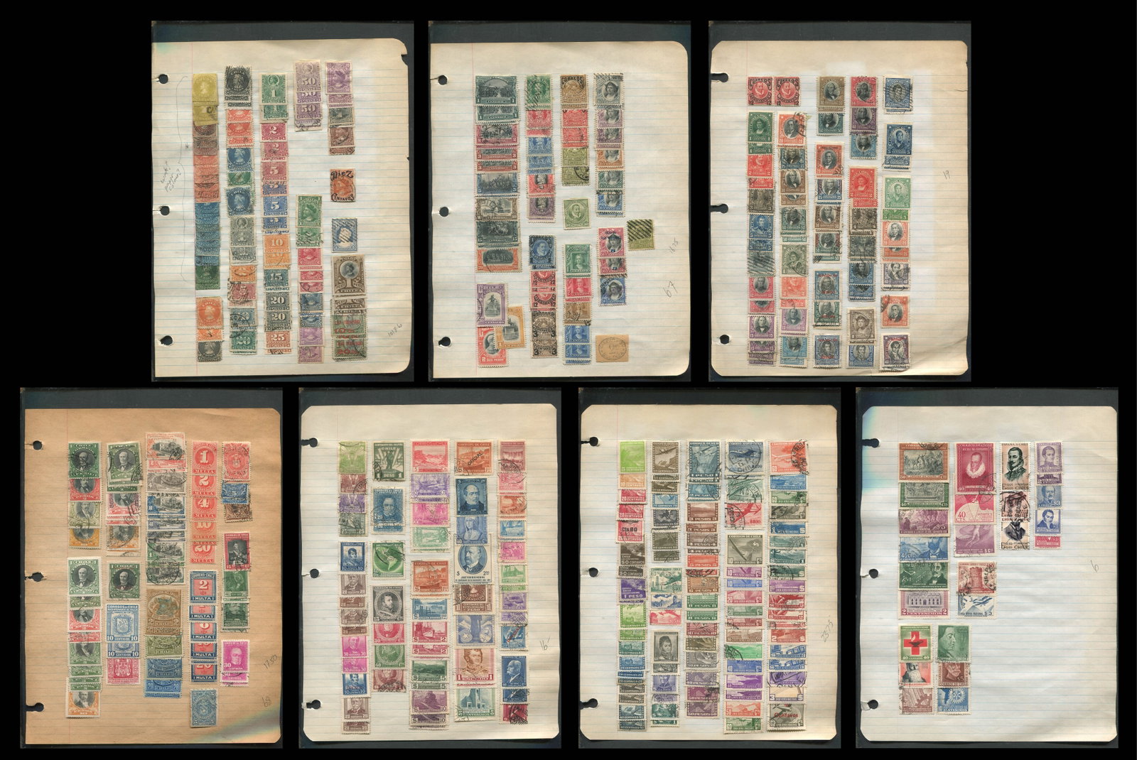 Chile 1856 - 1958 #9 / #305, a MH and used selection on owners homemade leaves, Scott value (1 of 8)