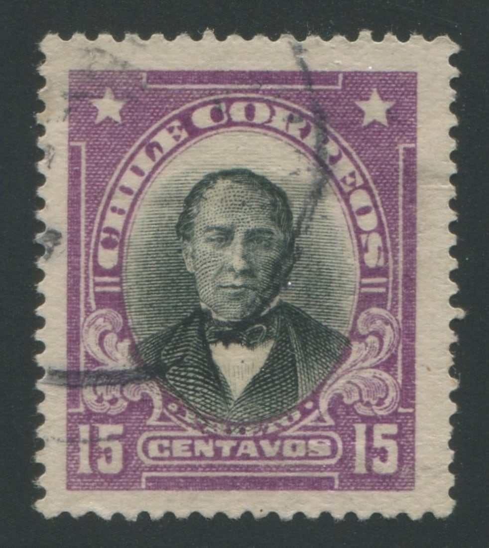 Chile 1915 -1925, #155a, used 15c violet and black inscribed "Chile Correos" Scott value $2200, (1 of 2)