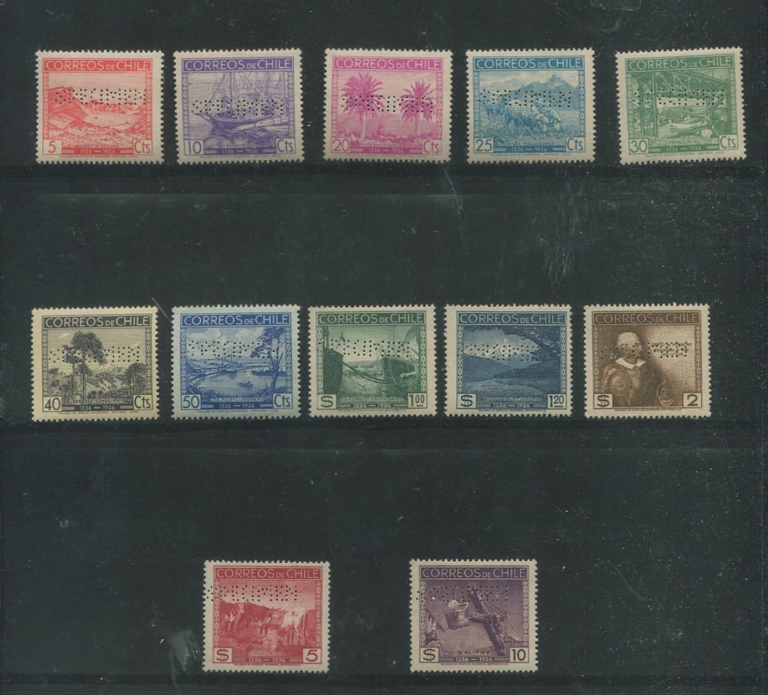 Chile 1936 #186 -#197, a MNH set of 12 "400th anniversay of the discovery of Chile" perforated (1 of 1)