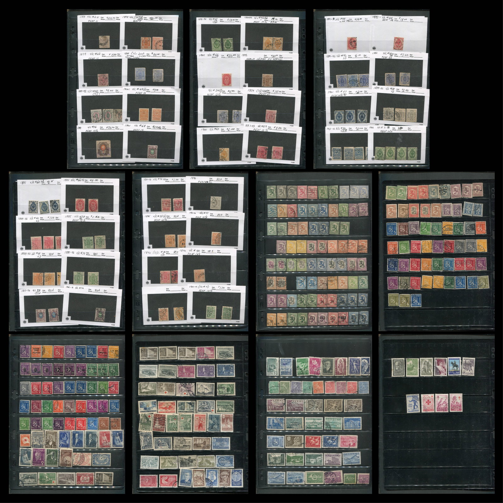 Finland 1877 - 1958 #24 / #358, a mainly used selection, neatly identified in 102 cards and on (1 of 10)