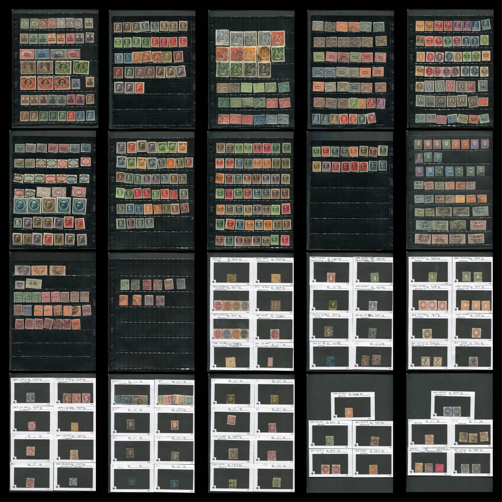 German States 1853 -1867, a unused and used selection, with some neatly identified in 102 cards and: German States 1853 -1867, a unused and used selection, with some neatly identified in 102 cards and on stocksheets, includes Bremen, Prussia, Upper Silesia, Lubeck, Schleswig - Holstein, Hanover, Brun