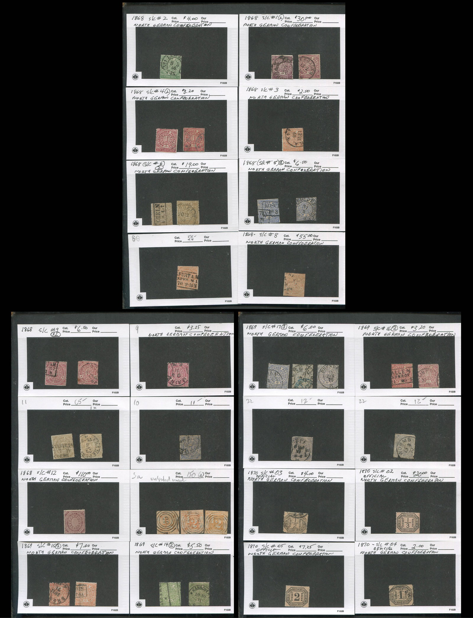 German state - North German confederation 1868 - 1870,#1 / #O5, a used selection, neatly identified (1 of 4)