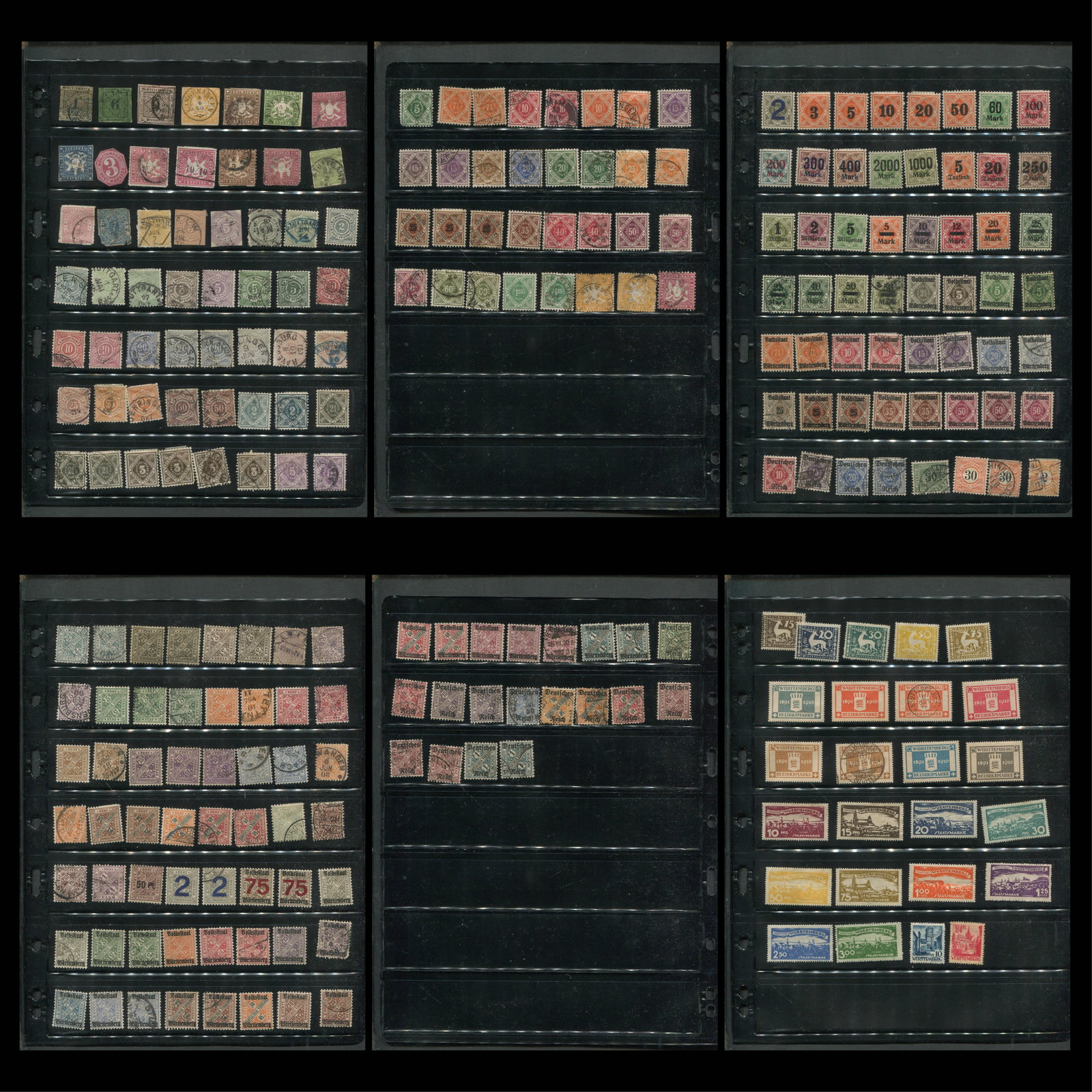 German State - Wurttemberg 1851 - 1920 #1 / #O173, a MNH /MH and used selection on stocksheets, if (1 of 7)