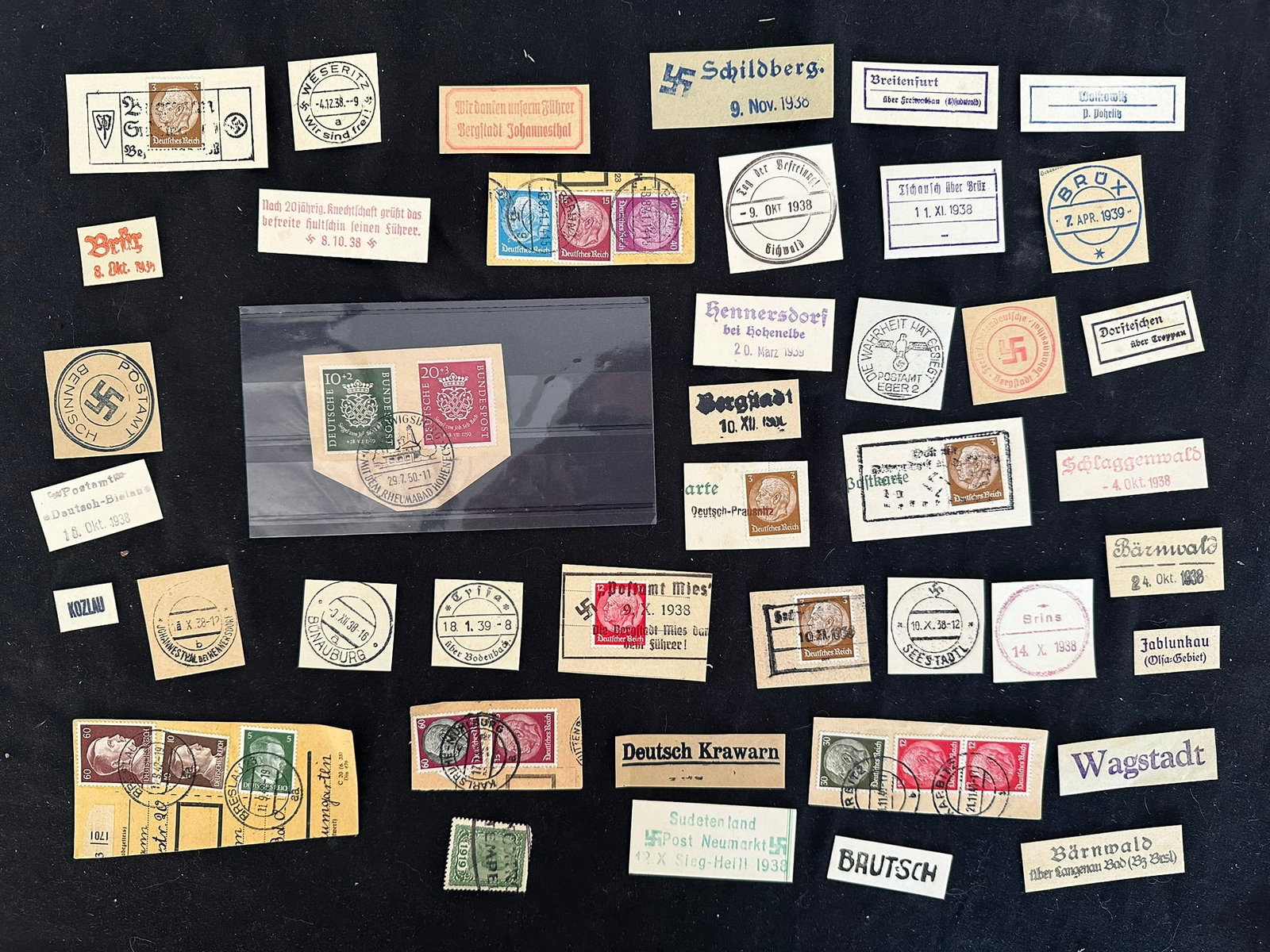 Germany small collection of labels, cancels on pieces and stamps, 42 in total , est. Cat. $150.00 (1 of 1)