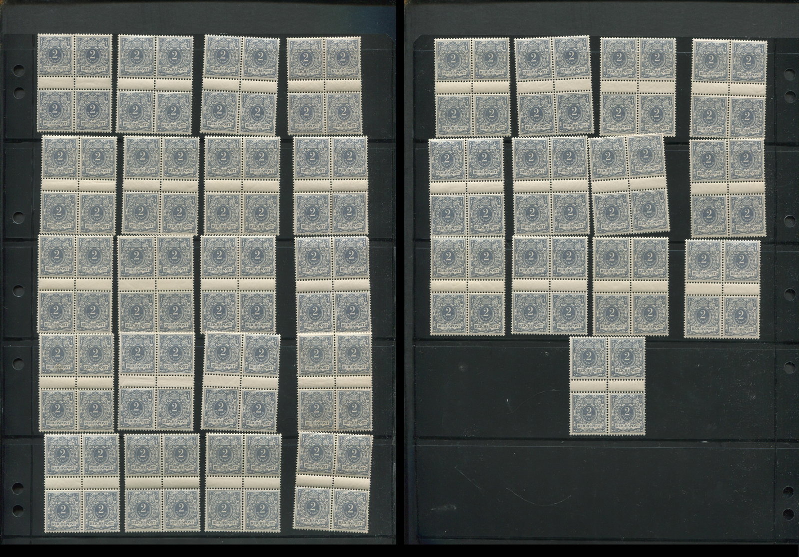 Germany 1889 - 1900, #45, 2f grey, a MNH group of 30 gutter blocks, Scott value $1050, appears f-vf (1 of 3)