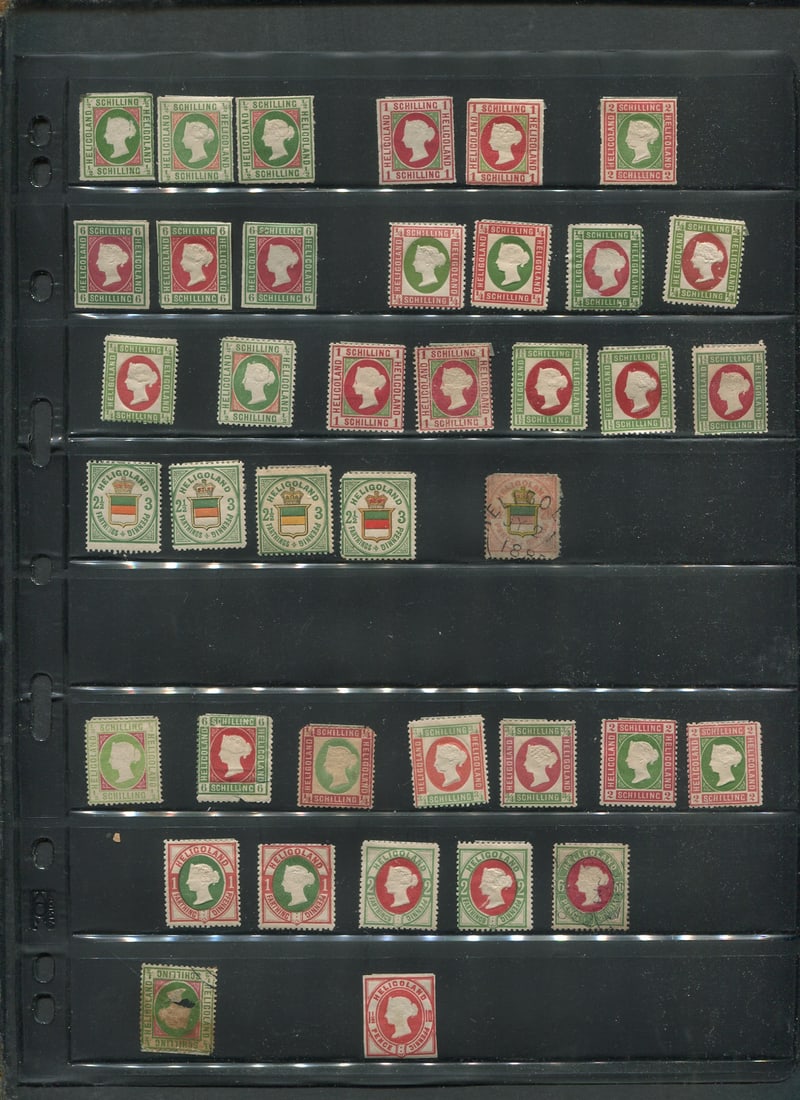 Heligoland study lot of 38 stamps, some check out as original, noted some obvious reprints, Est. (1 of 1)