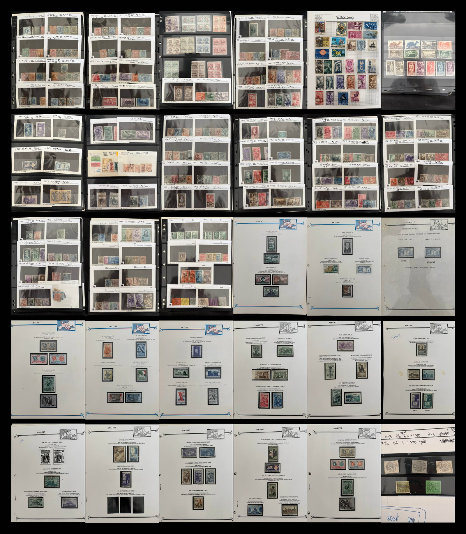 Italy 1863 - 1952, #23 / #600, a mainly used accumulation on leaves and stocksheets, includes (1 of 6)