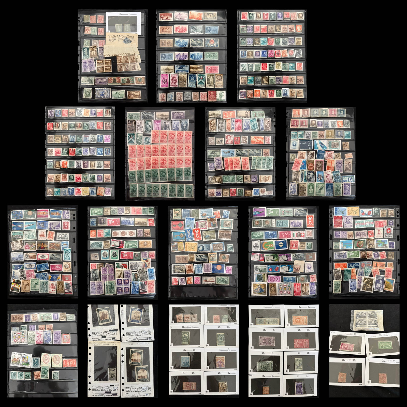 Italy used and mint accumulation on stock sheets 102 cards and dealer sheets, est. Cat. $635.00 (1 of 5)