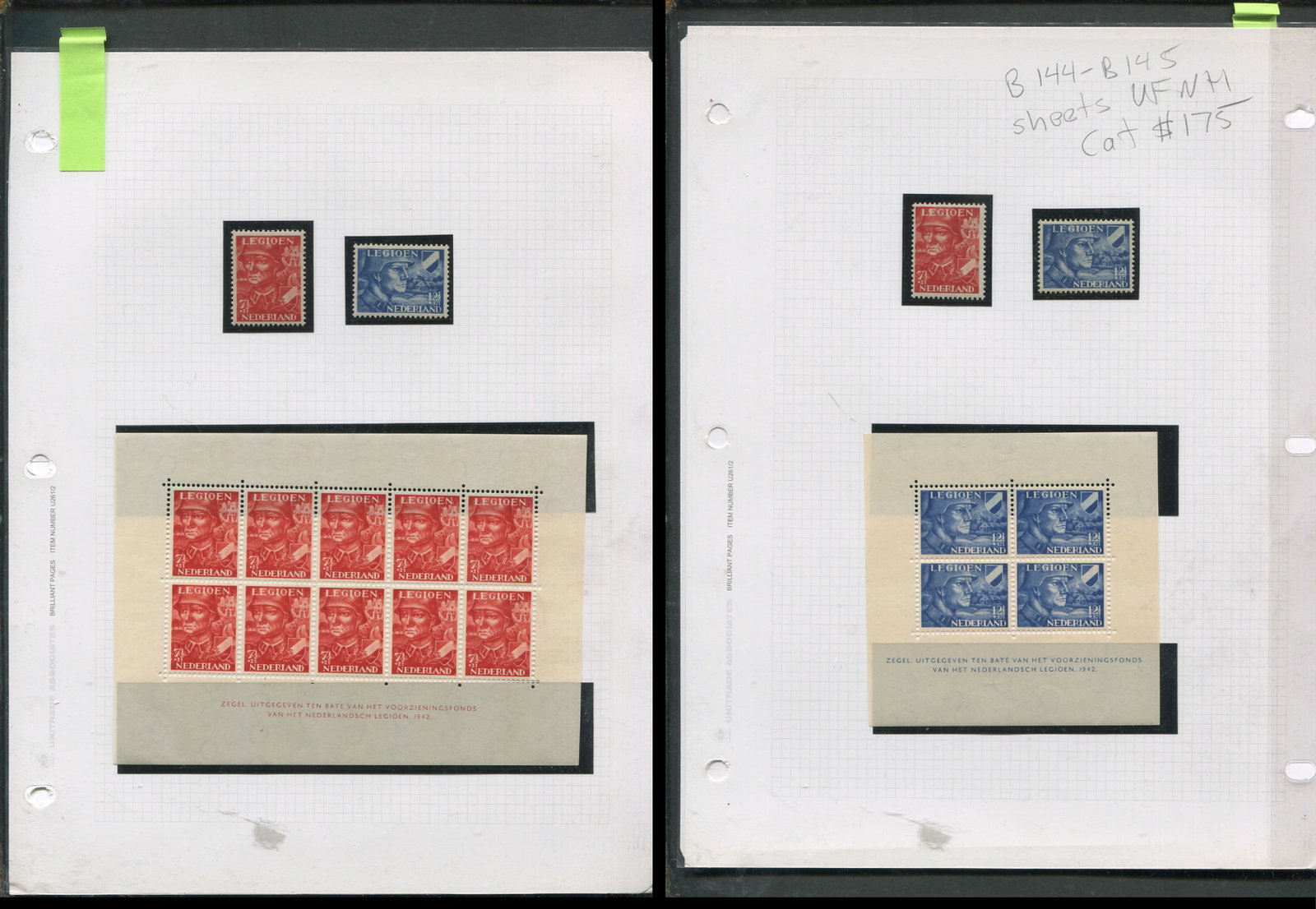 Netherlands Semi Postals 1942, #B144 and #B145, a MNH group of 7 1/2 +2 1/2 and 12 1/2 +87 1/2 in (1 of 3)