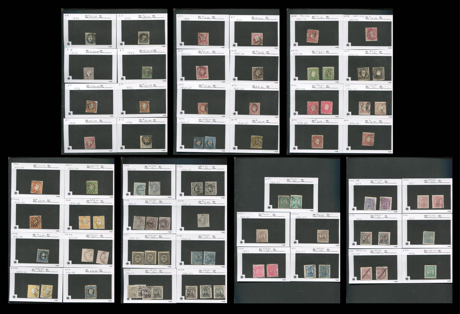 Portugal Collection on 102 cards, 1853-1893, 72 stamps, est Cat. $2515.00 (1 of 8)
