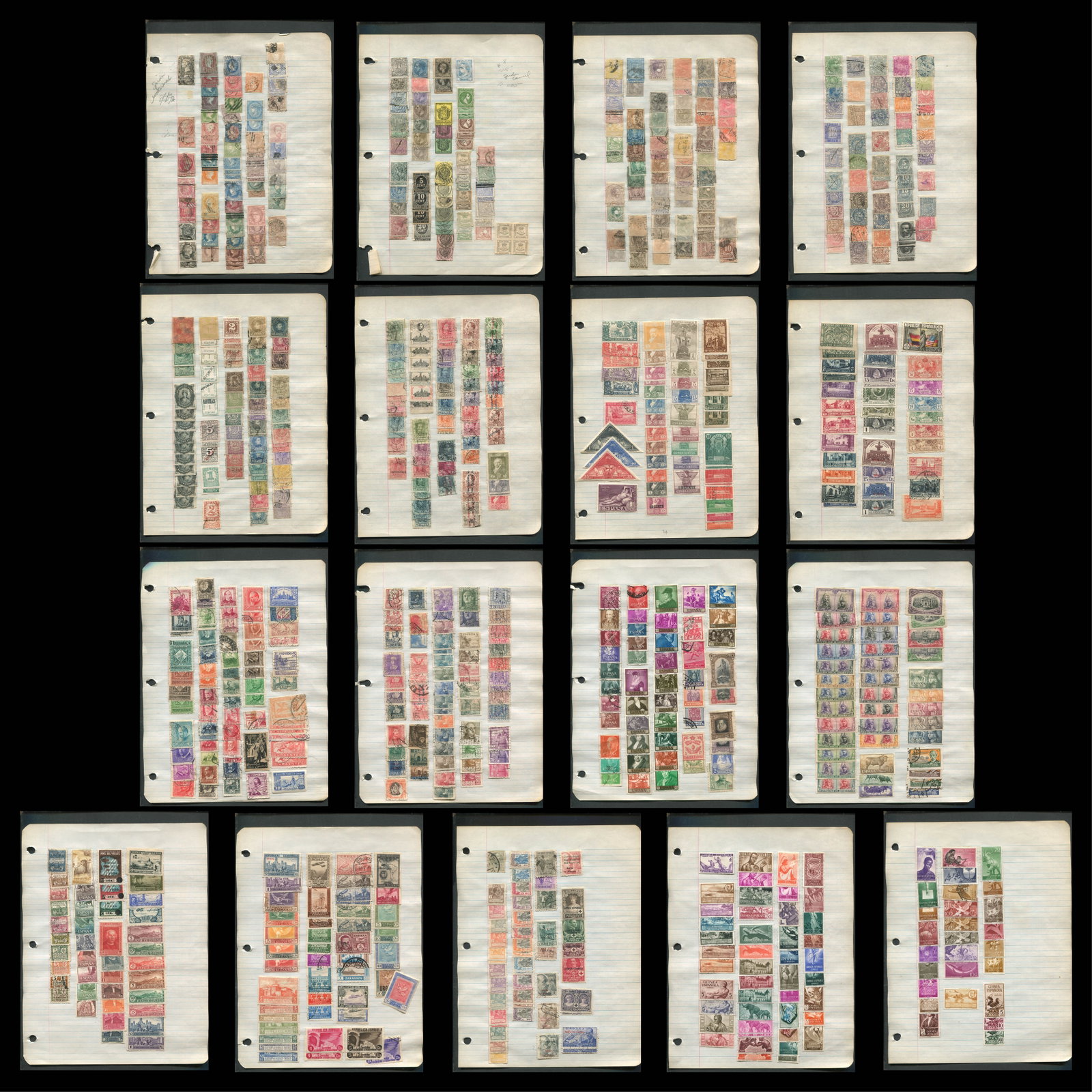 Spain 1850- 1960 #1 /#921, a MH and used selection on owners homemade leaves includes Spanish Guinea (1 of 5)