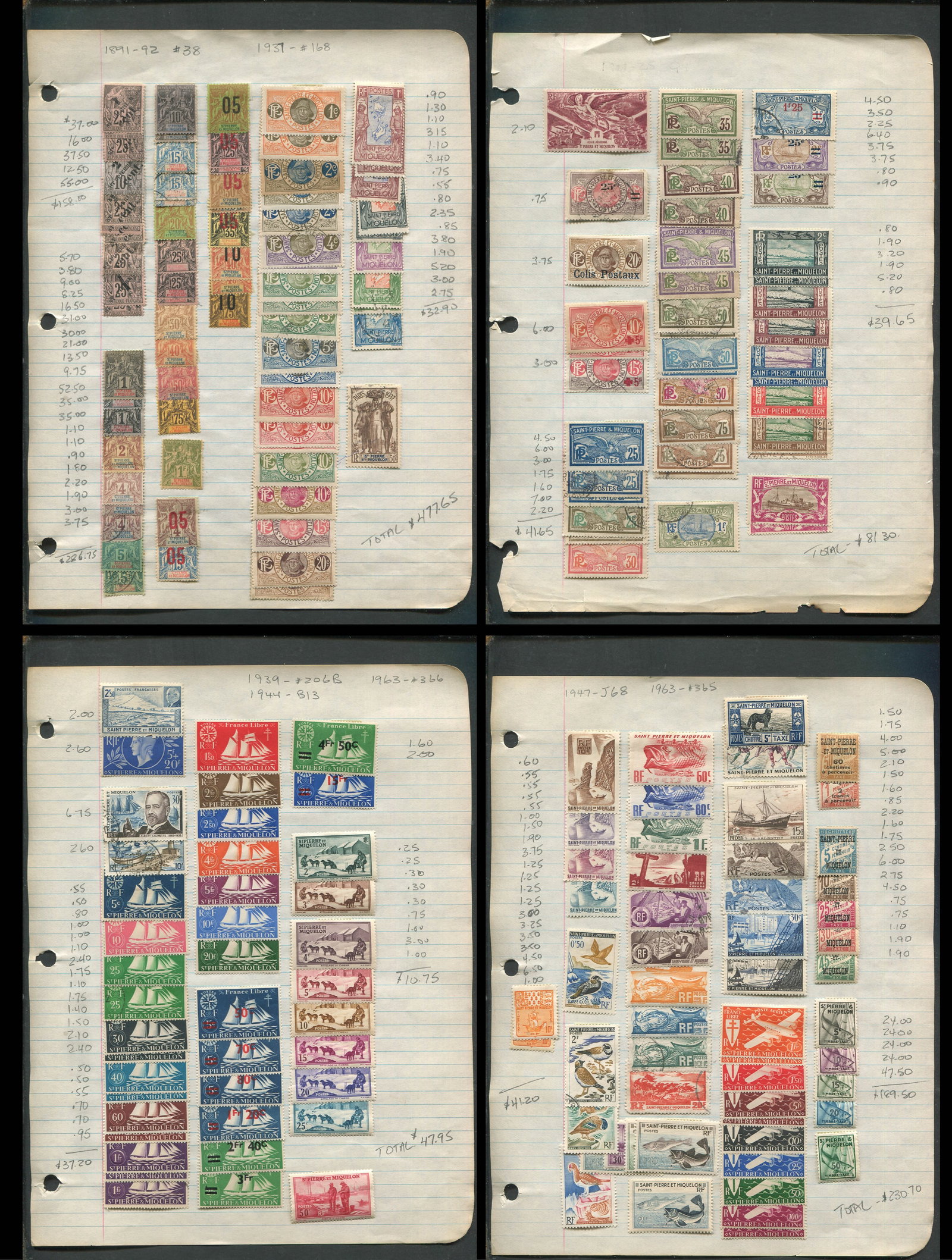 St Pierre and Miquelon 1891 - 1963 #38 /#366, a mainly MH selection with some used throughout, on (1 of 5)