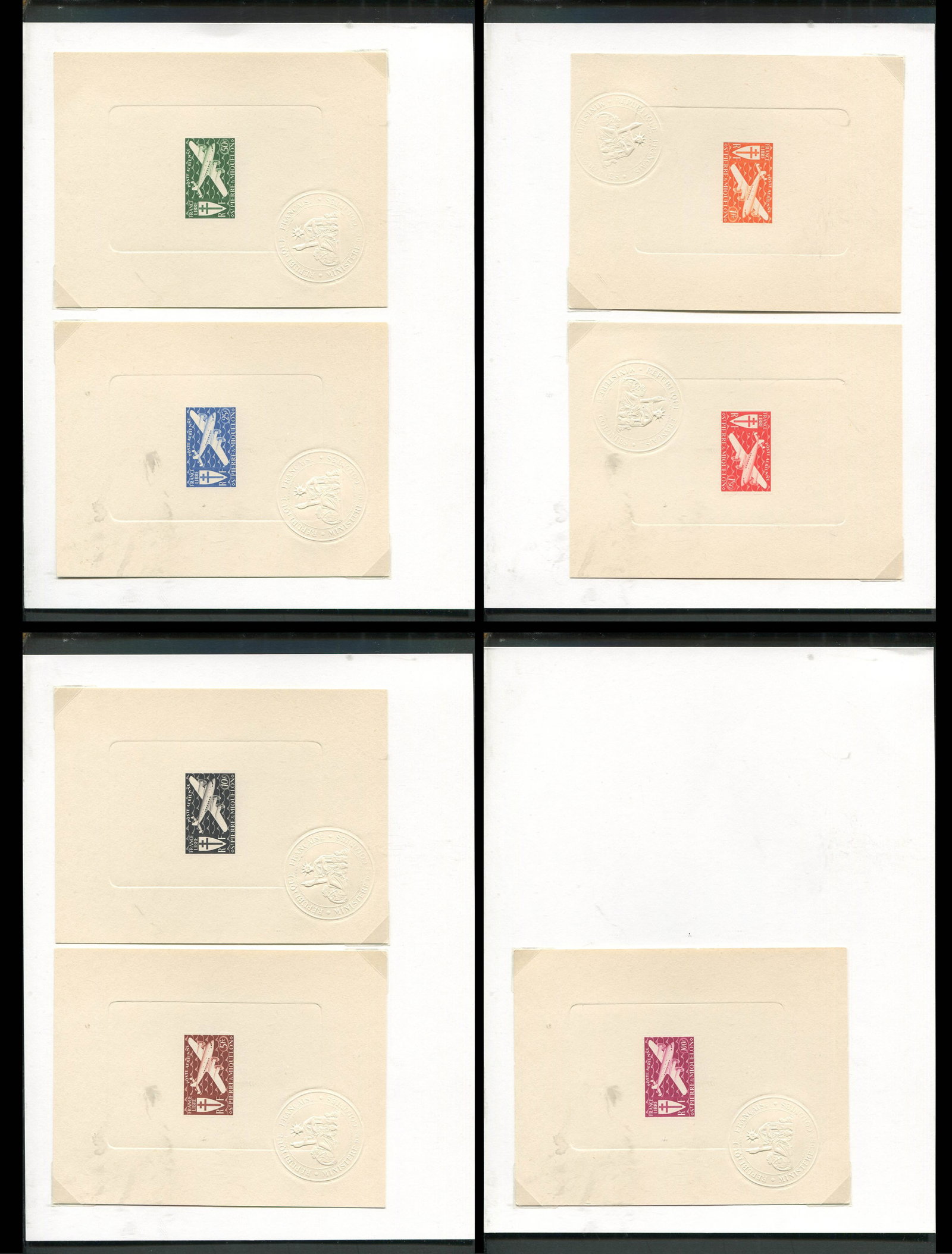 St Pierre and Miquelon 1942 #C1 -#C7, a Group of seven die proofs set of first issue of the Air Post (1 of 5)
