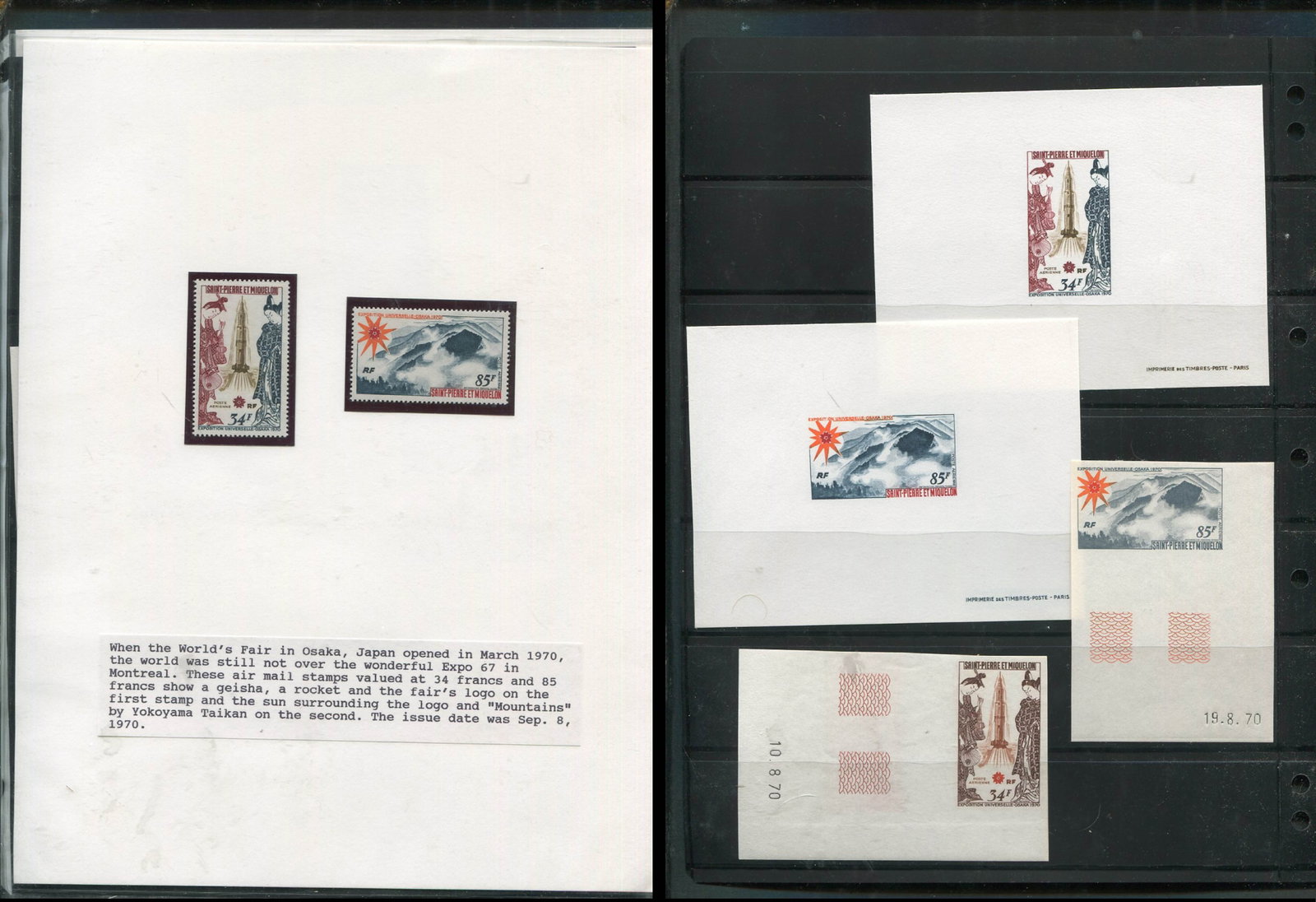 St Pierre and Miquelon 1970 #C45 - C46, a Group of two die proofs and as single imperforates and (1 of 3)