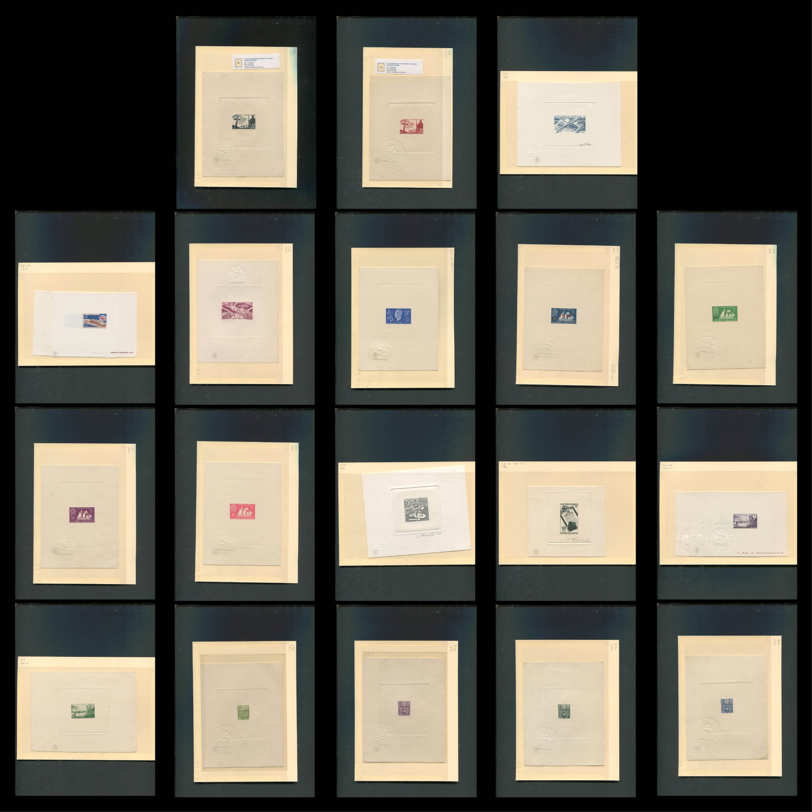 St Pierre and Miquelon 1940's - 1950's, a group of twenty-one die proofs, with many of them sunken (1 of 10)