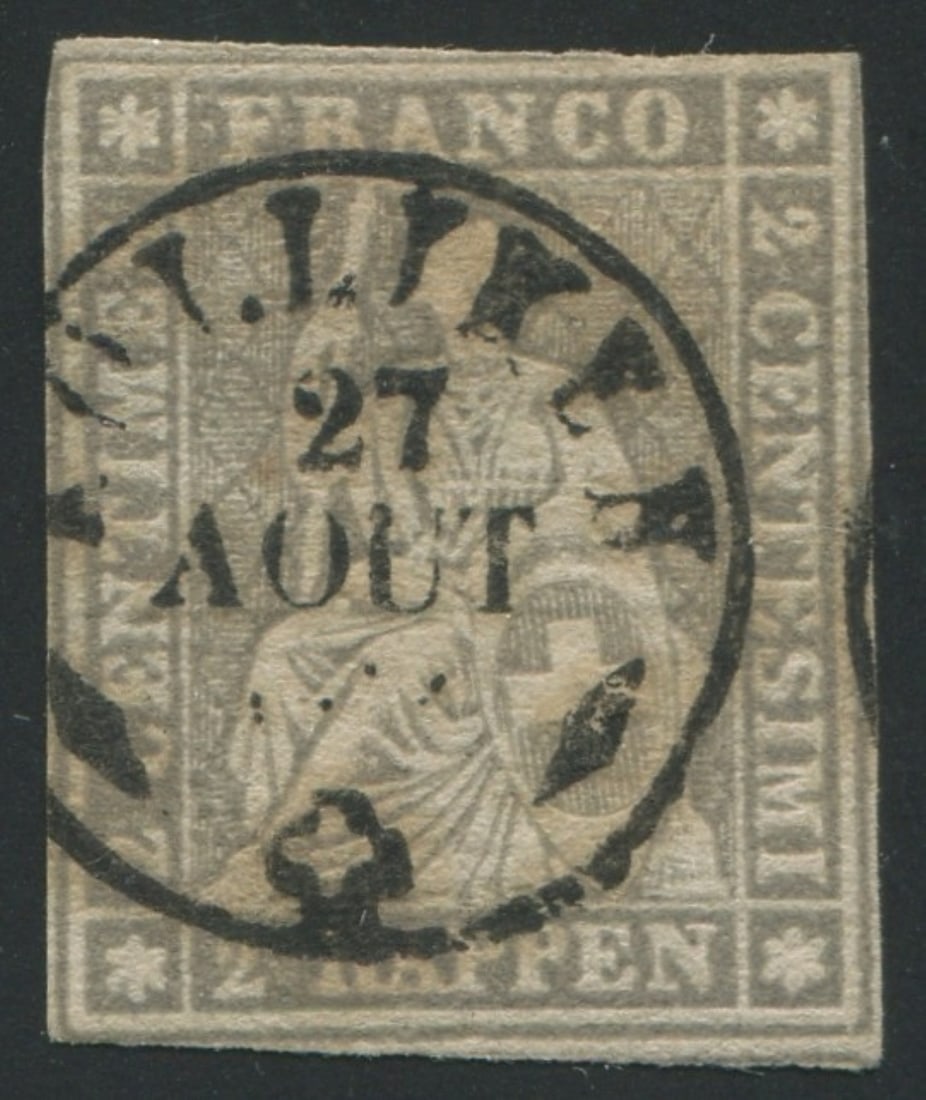 Switzerland 1858-1862 #35, a used 2r dark gray, cancelled by Zolliken timble cancel, Scott value (1 of 1)