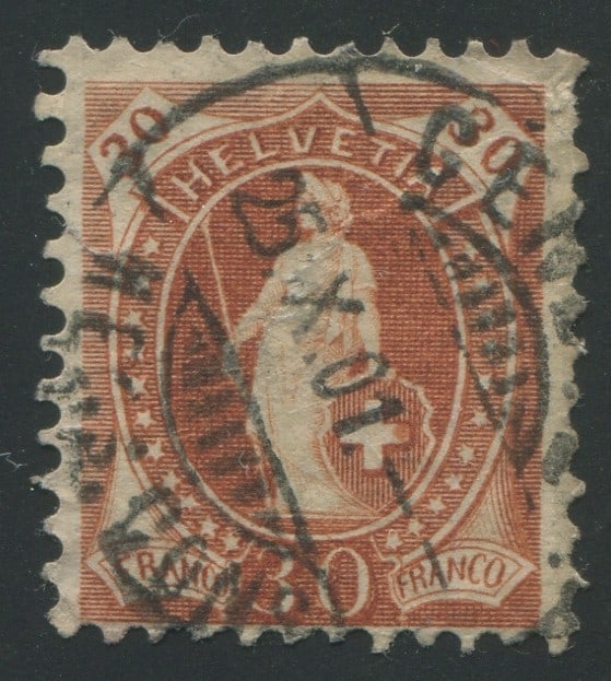 Switzerland 1882 - 1904, #95b a used 30c brown type I, perf 11 1/2 x 11 3/4, sold "as is" if genuine (1 of 1)