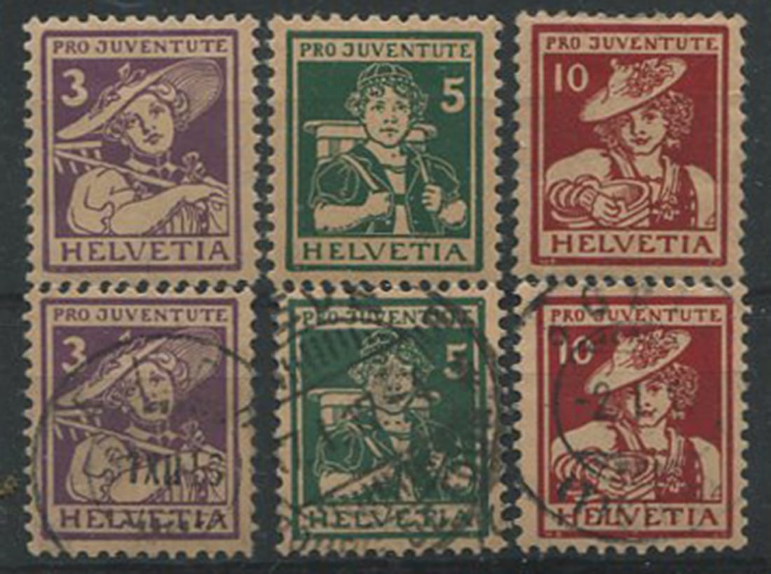 Switzerland - Semi Postals, 1916 #B4 - #B6, a MNH and used used set, Scott value $296.50, appears (1 of 1)