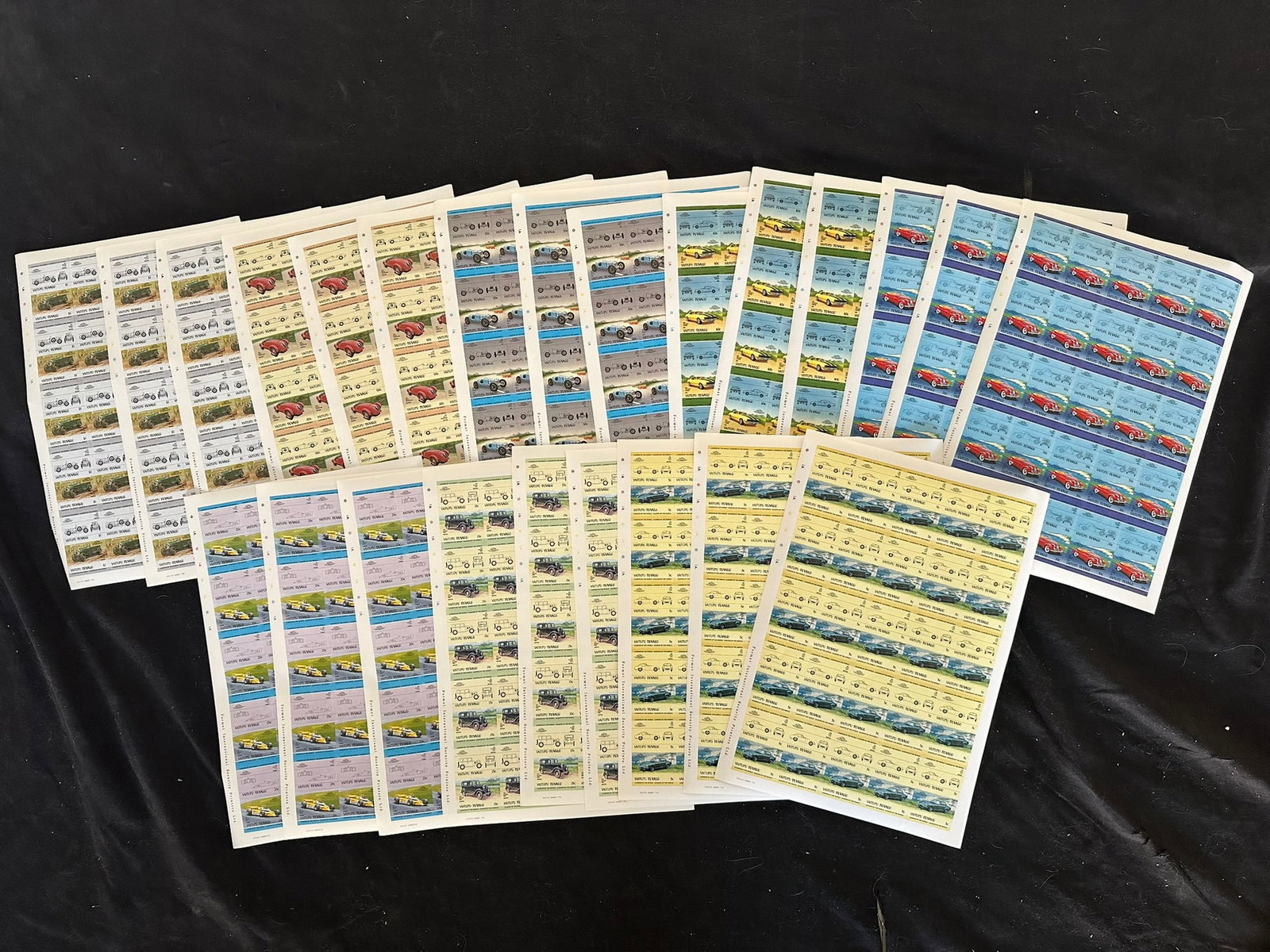 Topical - Vintage cars Vaitupu - Tuvalu 1984 -1985, a group of 24 MNH IMPERFORATE sheets, includes (1 of 5)