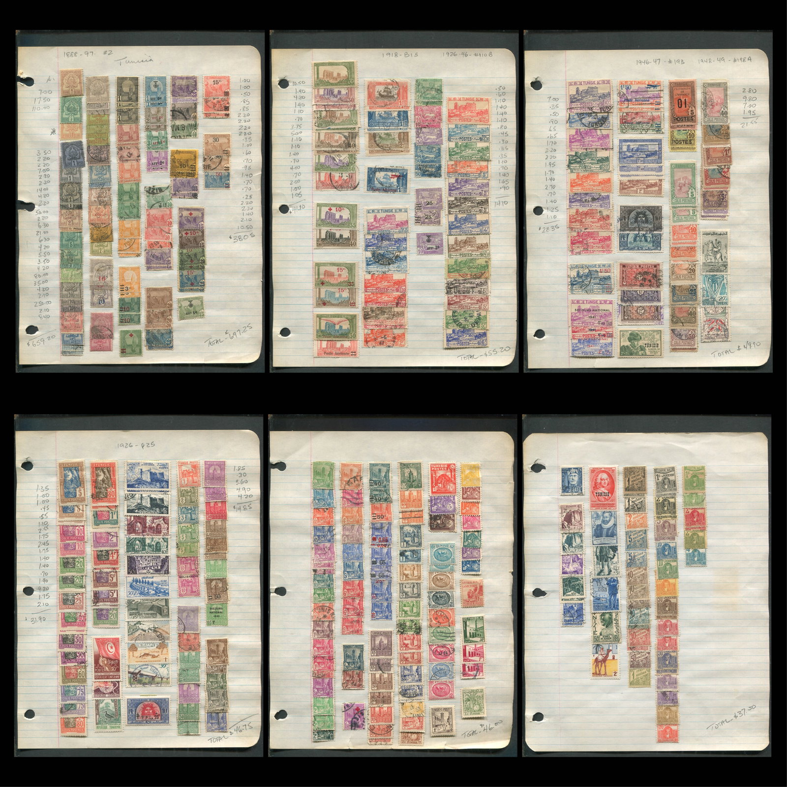 Tunisia 1888 -1926 #2 / #Q25, a Mh and used selection on owners homemade leaves, Scott value (1 of 7)
