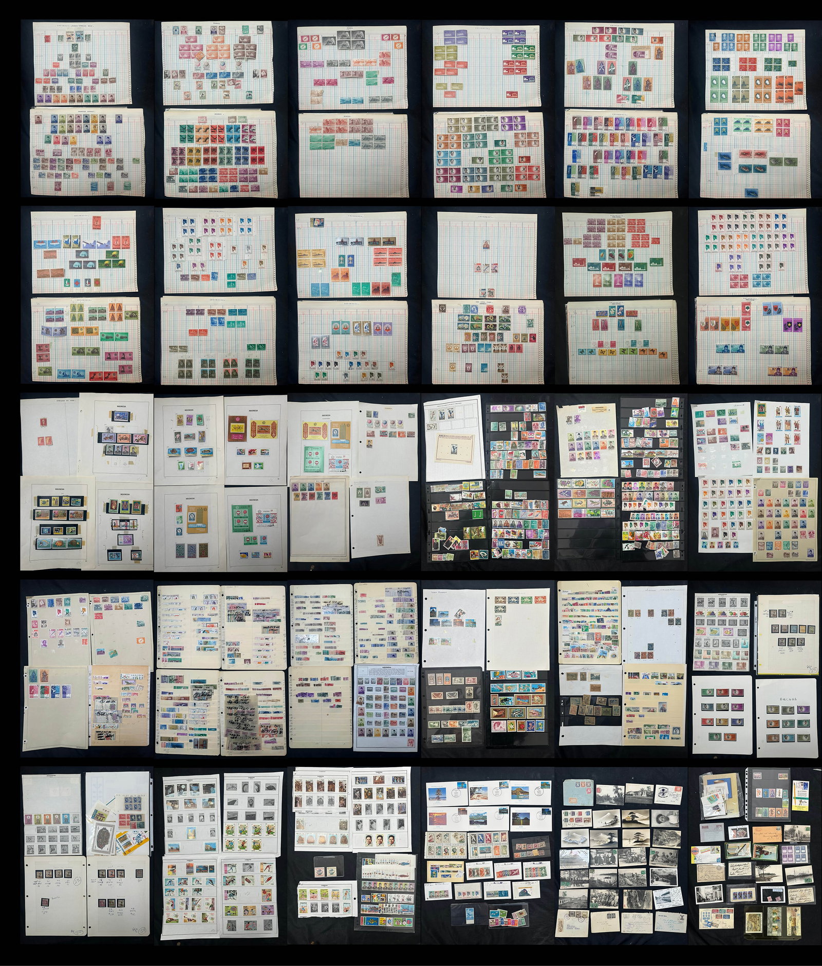 Asian Stamps / covers and postcard collectiion1900 - 1960s, a large grouping from Japan,Indonsesia, (1 of 6)