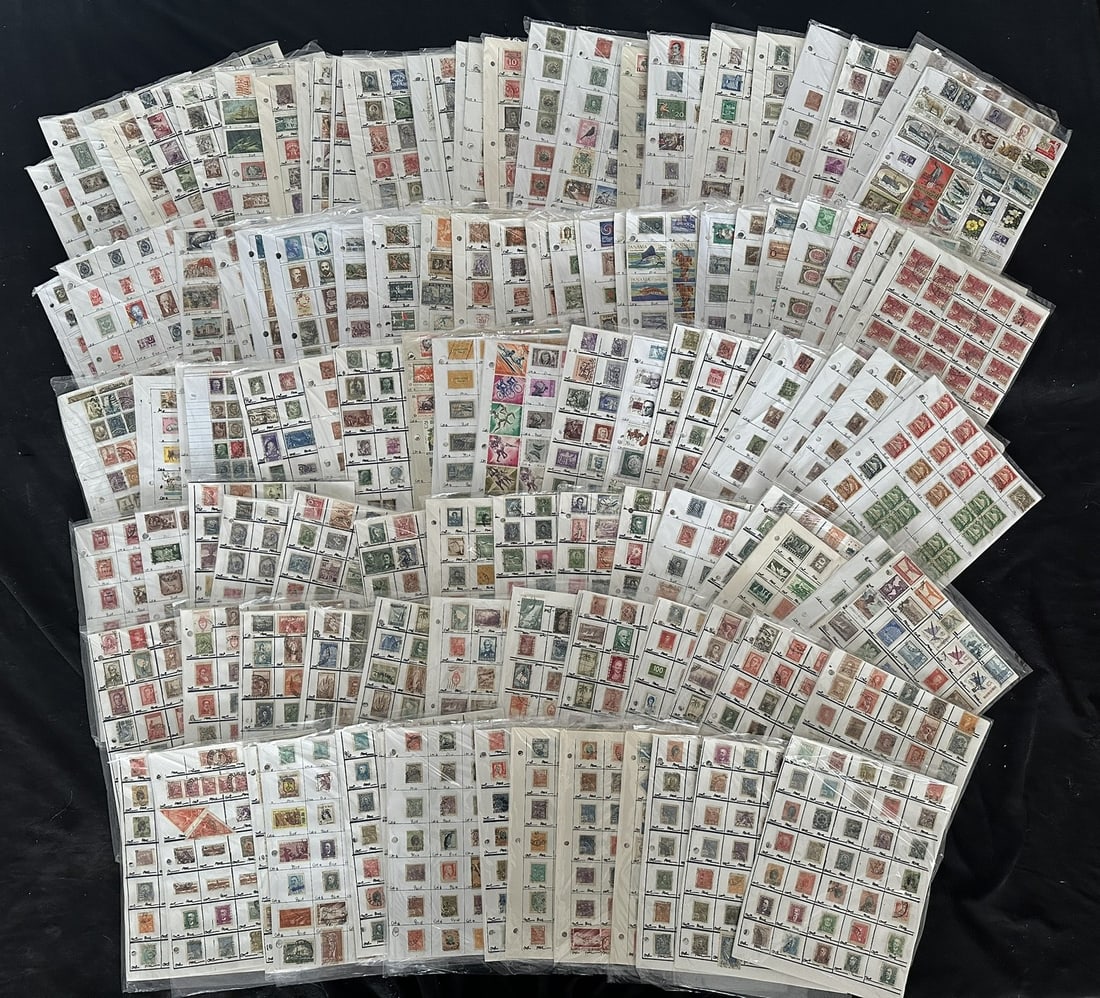 World Used Collection on homemade approval sheets, approx.21880 stamps est value $5470.00 USD: World Used Collection on homemade approval sheets, approx.21880 stamps est value $5470.00 USD, strength in Brazil, Argentina Chile, Germany, Italy, Jugoslavia, + 22 other countries, some duplication t