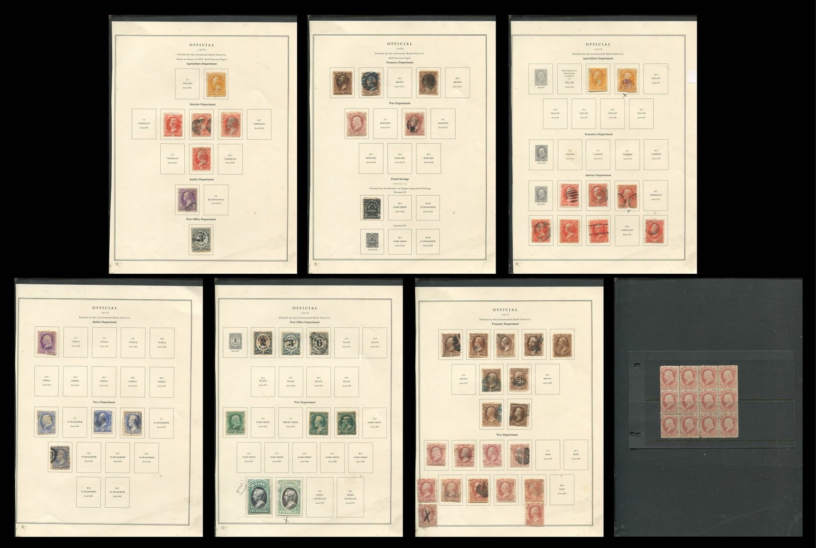 USA 1873 - 1911 #03/#121 O Officials Stamp Collection.: USA 1873 - 1911 #03/#121 O Officials Stamp Collection. A nice collection of Officials including agriculture, executive, interior, justice, navy, post office, war, treasury treasury war department,.Hig