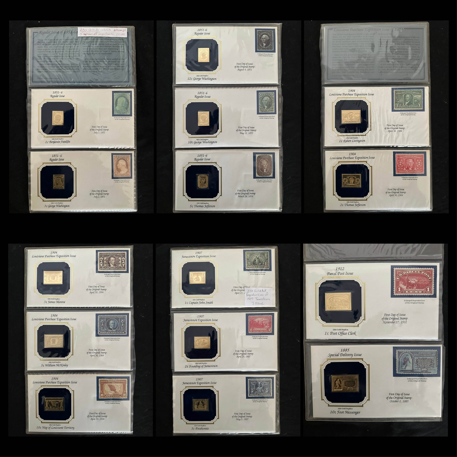 USA Postal Commemorative Society, 15 covers 22 kt Gold replica series, est. Cat. $375.00 (1 of 7)