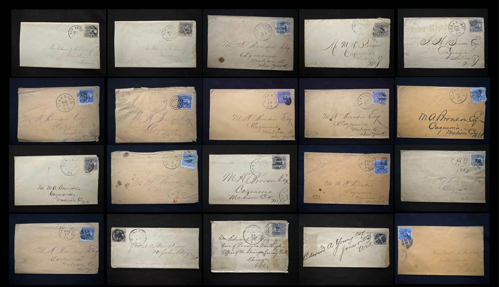 USA Postal History Sc #114 1869 issue, 20 covers, est. Cat. $400.00 (1 of 6)