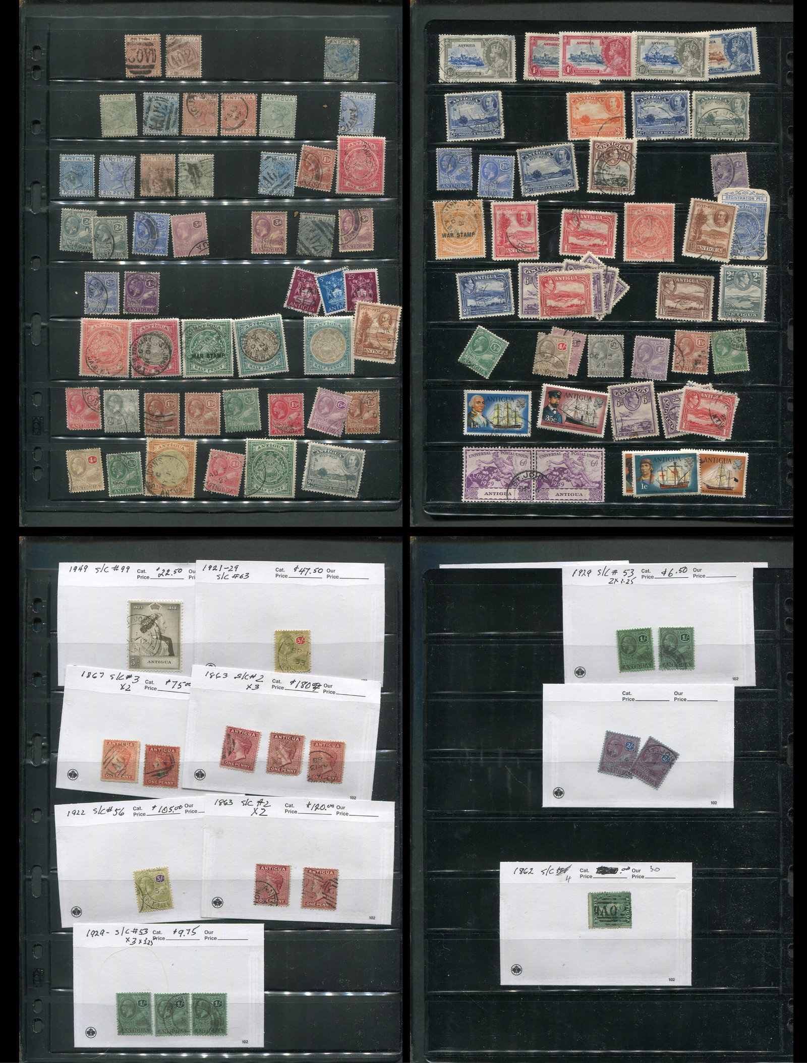Antigua 1862 - 1929, a used selection on stocksheets, Scott value $733, expect duplication, appears (1 of 5)
