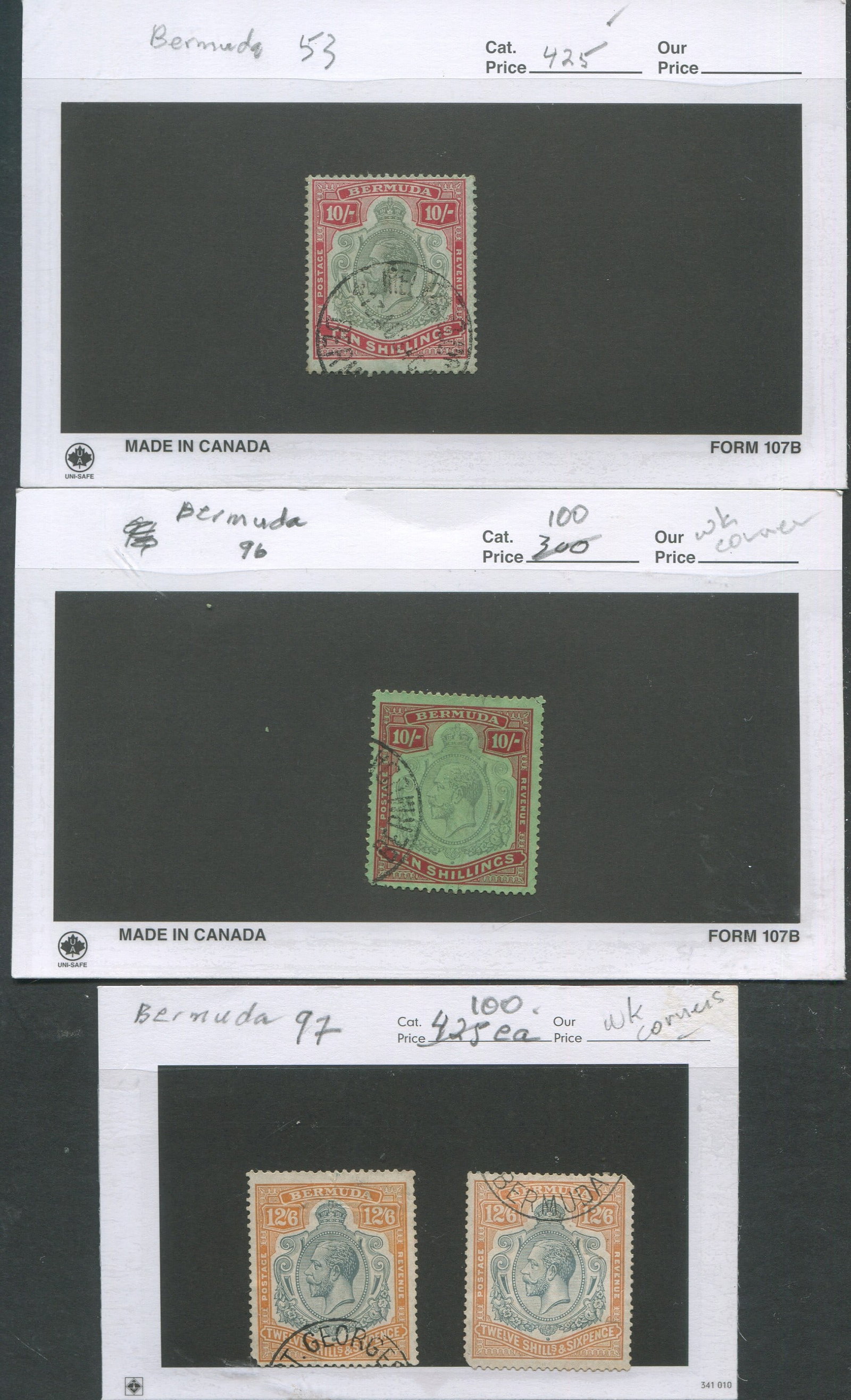 Bermuda Key Plate Issues of Bermuda, George V, 4 stamps, est Cat. $1575.00 if sound (1 of 1)
